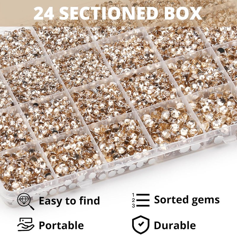 Worthofbest 32000Pcs Gold Champagne Rhinestones for Bedazzling, Resin 2,3,4,5,6mm Mix Sizes Flatback Bedazzle Tan Gems Diamonds Gemstones Jewels Stones Crystals with B7000 Glue for Crafting Crafts Clothes - Image 3
